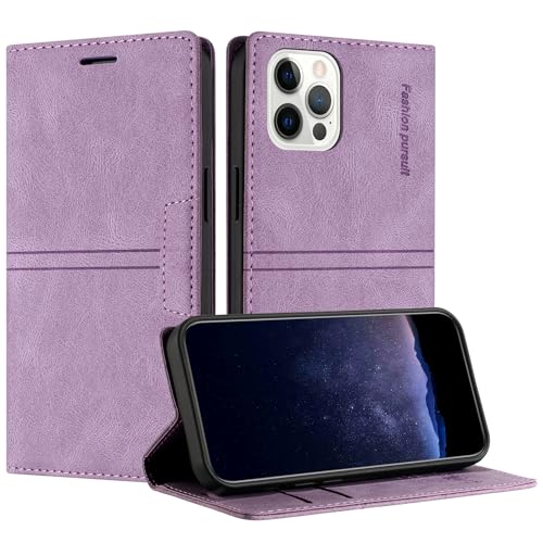TOUCASA Handyhülle für iPhone 12/iPhone 12 Pro (6,1 Zoll), PU Leder Brieftasche Flip Stoßfest Hülle, mit [Kartenfächer] [Magnetverschluss] [Ständer] Kompatibel mit iPhone 12 (Lila) von TOUCASA