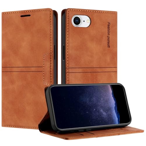 TOUCASA Handyhülle für iPhone SE 4, PU Leder Brieftasche Flip Stoßfest Hülle, mit [Kartenfächer] [Magnetverschluss] [Ständer] Kompatibel mit iPhone SE 4 (Braun) von TOUCASA