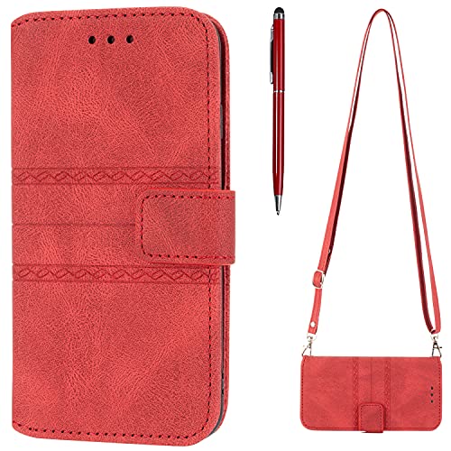 TOUCASA Hülle für iPhone 13, Handyhülle mit Band Brieftasche PU Leder Case [Ständer Kartenfach] Klapphülle Magnetic Closure Flip Schutzhülle Lederhülle (Rot) von TOUCASA