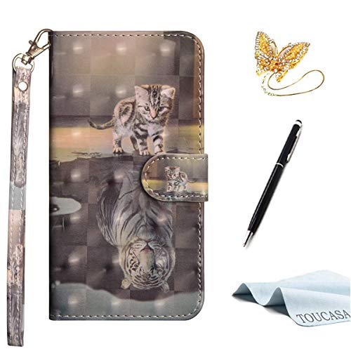 TOUCASA iPhone 5S Handyhülle,iPhone SE Hülle, Brieftasche flip PU Leder ledercaseHülle Kartenfächer [3D Oberfläche] Ultra Glatte Berührung für iPhone 5/iPhone 5S/iPhone SE-（Tiger Katze）+Stylus Pen von TOUCASA