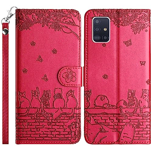 TOUCASA Kompatibel mit Samsung Galaxy A71 4G Hülle, Klappbare Handyhülle PU Leder mit Standfunktion, Kartenfächer und Magnetverschluss Flip Wallet Schutzhülle für Samsung Galaxy A71 4G (Rot) von TOUCASA