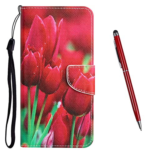 TOUCASA Kompatibel mit iPhone 12 / iPhone 12 Pro (6,1 Zoll) Hülle, iPhone 12 PU Leder Wallet Ständer Case, mit Muster Motiv Stoßfest Cover Klappbar Flip Klapphülle mit Kartenfächern (Tulpe) von TOUCASA