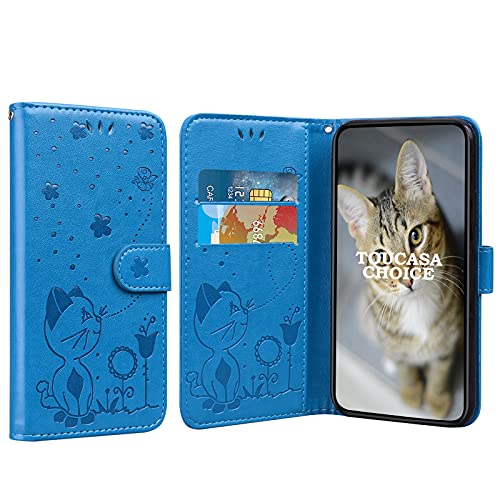 TOUCASACHOICE Kompatibel mit Samsung Galaxy A3 2016 / A310 Hülle, [Katzen und Bienenserie] PU Leder Ledercase Flip Magnetisch Tasche Wallet Tasche Handytasche Cover Etui Case (Blau) von TOUCASACHOICE