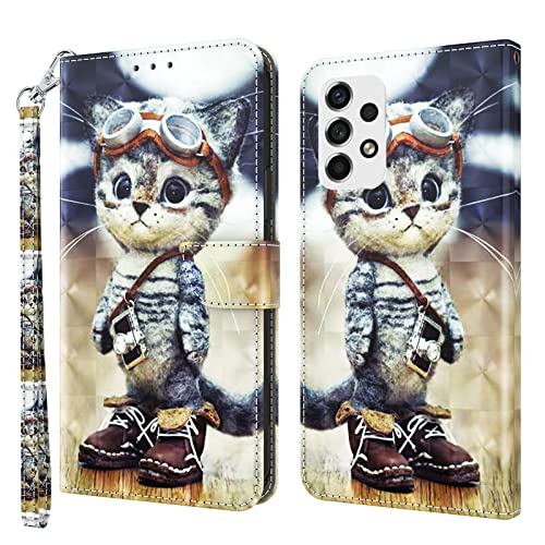 TOUCASACHOICE Kompatible mit Samsung Galaxy A33 5G Hülle, Handyhülle Samsung Galaxy A33 5G, Klappbar 3D Leder Flip Wallet Magnet Ständer Kartenfach Case Tasche Schutzhülle Klapphülle (Katze 3) von TOUCASACHOICE