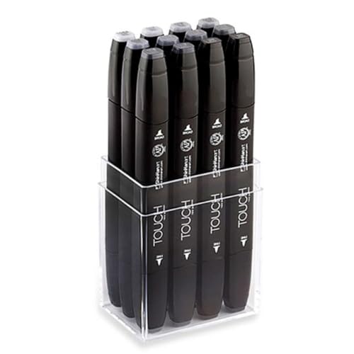 Filzstift Touch Doppelspitz Set 12er Cold Grey in Hartkunststoffbox von TOUCH