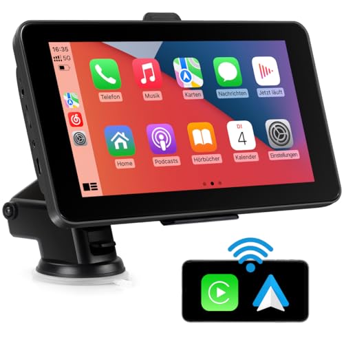 Wireless CarPlay & Android Auto, Tragbares Autoradio 7 Zoll IPS Touchscreen Display, Unterstützt Bluetooth-Freisprecheinrichtung/Sprachsteuerung/FM/AUX/Mirror-Link für Auto/LKW/Motorhome von TOUTBIEN