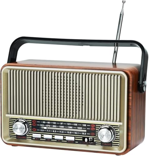 Tragbares Bluetooth FM AM SW Stereo Radio, unterstützt USB-Disk, USB/TF-Karte, AUX-Buchse – Musik abspielen mit wiederaufladbarem Akku, integrierter Lautsprecher, großartig (Gold) von TOWEAR