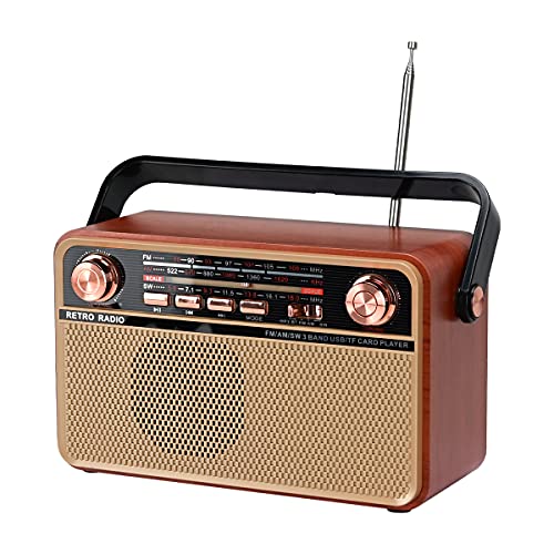 Tragbares Bluetooth FM AM SW-Stereoradio, unterstützt USB-Festplatte, USB/TF-Karte, AUX-Buchse - Musikwiedergabe mit wiederaufladbarem Akku, eingebauter Lautsprecher (R-505BT) von TOWEAR