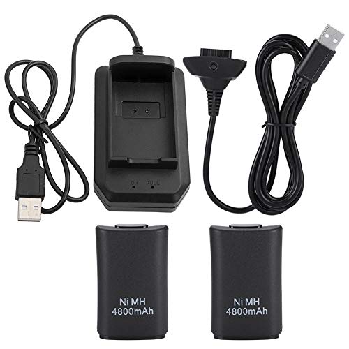 Xbox 360 Controller Akku, 4800 MAh Ersatzakku, Wiederaufladbarer Akku Mit USB-Kabel, Batteriegehäuse, Batterieabdeckung Für Xbox 360 Controller (Schwarz) von TOWEBOORY