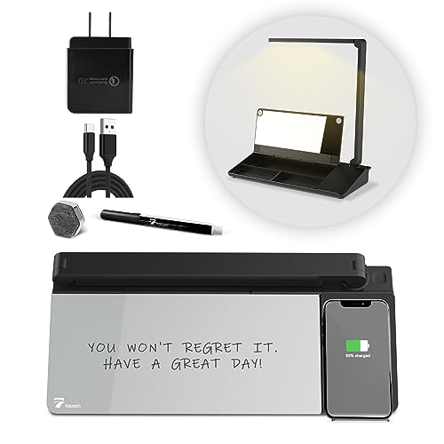 TOWON Whiteboard für Computer, Computerfreund mit Schnellladestation, Computer-Begleiter mit verstellbarer faltbarer Computerlampe für Heimbüro, trocken abwischbarer Computer-Notizblock, dunkelgrau von TOWON