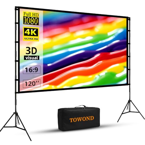 Beamer Leinwand mit Stativ, Towond 120 Zoll Tragbare Indoor Outdoor Beamer Leinwand, Faltenfrei Rückseite Front 16:9 HD Faltbare Projektion Leinwand mit Tragetasche für Haus Hinterhof Theater Nächte Beamer Leinwand mit Stativ, Towond 120 Zoll Tragbare Indoor Outdoor Beamer Leinwand, Faltenfrei Rückseite Front 16:9 HD Faltbare Projektion Leinwand mit Tragetasche für Haus Hinterhof Theater Nächte von TOWOND