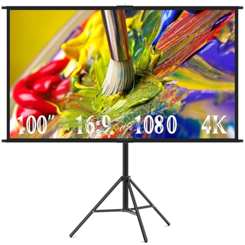 Projektor-Leinwand mit Ständer, Towond 254 cm (100 Zoll), tragbare Filmleinwand für den Innen- und Außenbereich, 16:9 4K HD, faltenfrei und faltbar, Projektionsleinwand mit Tragetasche für von TOWOND