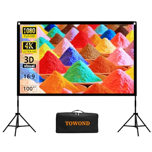 Towond Projektor-Leinwand und Ständer, tragbare Filmleinwand für drinnen und draußen, 16:9, 4K HD, Vorder- und Rückseite, Projektionsleinwand mit Tragetasche, faltenfreies und faltbares Design für von TOWOND