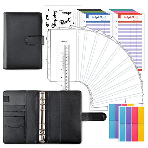 TOYESS 30Pcs Ringbuch A5 Budget Planner für Finanzplaner, Leder Budget Organizer with 12 Geldumschläge, 12 Budgetblätter, 1 Herrscher, Budget Binder für Budgetierung, Schwarz von TOYESS