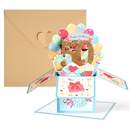 Pop-up 3D Grußkarten in Box, Pop up Karte Geburtstag 3D-Grußkarten Handgefertigte Geburtstagskarte Geburtstagskarten mit Umschlägen für Männlich Weiblich, 50 Alles Gute zum Geburtstag von TOYMIS
