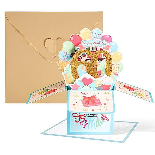 Pop-up 3D Grußkarten in Box, Pop up Karte Geburtstag 3D-Grußkarten Handgefertigte Geburtstagskarte Geburtstagskarten mit Umschlägen für Männlich Weiblich, 60 Alles Gute zum Geburtstag von TOYMIS