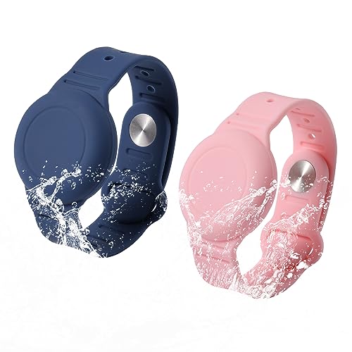 TOYMIS 2 Stück Armband für Airtag Kinder, Weich Silikon Armband für Airtag Wasserdicht Anti-Verlust Verstellbar Uhrenarmband für Kinder für GPS-Tracking-Tagging (Blau, Rosa) von TOYMIS