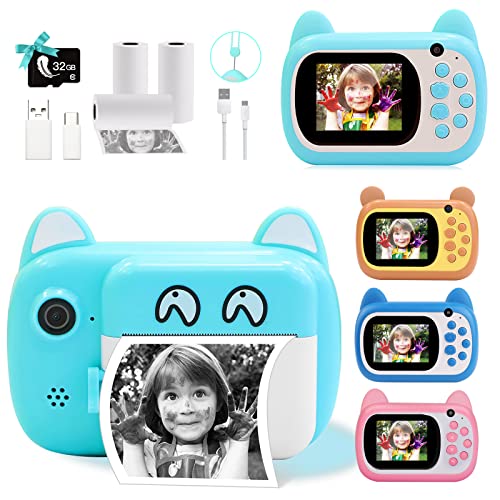 Sofortbildkamera für Kinder, 6,1 cm LCD-Bildschirm Kinder Druckkamera,Digitalkamera für Kinder mit 6-fachem Zoom,24 M Pixeln Dual-Objektiv & 1080P Videorekorder, Geschenk für Jungen und Mädchen(Grün) von TOYOGO