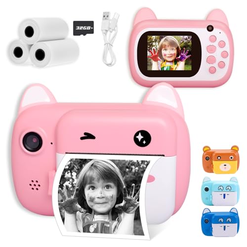 Sofortbildkamera für Kinder, 6,1 cm LCD-Bildschirm Kinder Druckkamera,Digitalkamera für Kinder mit 6-fachem Zoom,24 M Pixeln Dual-Objektiv & 1080P Videorekorder, Geschenk für Jungen und Mädchen (pink) von TOYOGO