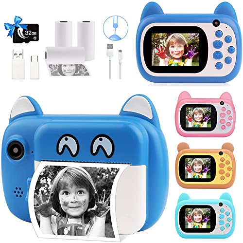 Sofortbildkamera für Kinder, 6,1 cm LCD-Bildschirm Kinder Druckkamera,Digitalkamera für Kinder mit 6-fachem Zoom,24 M Pixeln Dual-Objektiv & 1080P Videorekorder, Geschenk für Jungen und Mädchen (blue) von TOYOGO