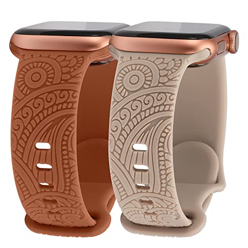 TOYOUTHS 2 Stück Floral Gravierte Armband Kompatibel mit Apple Watch Armband 41mm 40mm 38mm, Damen Blume Weich Silikon Sport Solo Loop Ersatzarmbänder für iWatch Serie 9/8/7/SE/6/5/4/3/2/1 von TOYOUTHS