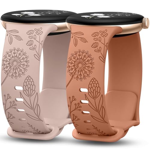 TOYOUTHS 2 Stück Floral Gravierte Armband Kompatibel mit Google Pixel Watch 3 41mm/2/1, Weich Silikon Löwenzahn Blume Sport Armband für Damen, Milchtee/Braun TOYOUTHS 2 Stück Floral Gravierte Armband Kompatibel mit Google Pixel Watch 3 41mm/2/1, Weich Silikon Löwenzahn Blume Sport Armband für Damen, Milchtee/Braun von TOYOUTHS