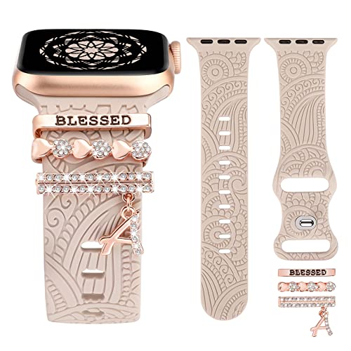 TOYOUTHS Dekorative Ring Armband kompatibel mit Apple Watch Armband Charme 42/44/45/46/49mm, Damen Glitzer Boho Gravierte Silikon Armbänder für iWatch 10/9/8/7/SE/6/5/4/3/Ultra 2, Polarstern/A von TOYOUTHS