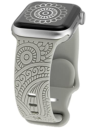 TOYOUTHS Floral Gravierte Armband Kompatibel mit Apple Watch Armband 41mm 40mm 38mm, Frauen Blume Fancy Cute Design Weich Silikon Sport Solo Loop Armbänder für iWatch Serie 9/8/7/6/5/4/3/2/1/SE von TOYOUTHS