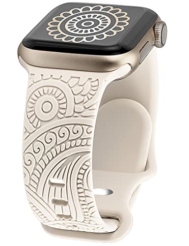 TOYOUTHS Floral Gravierte Armband Kompatibel mit Apple Watch Armband 41mm 40mm 38mm, Frauen Blume Fancy Cute Design Weich Silikon Sport Solo Loop Armbänder für iWatch Serie 9/8/7/6/5/4/3/2/1/SE von TOYOUTHS