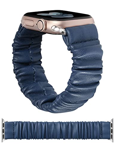 TOYOUTHS Leder Scrunchie Armband kompatibel mit Apple Watch Armband Damen, 41mm 40mm 38mm weich Cute Elastisches Solo Loop Stretchband für iwatch Series 9 8 7 SE 6 5 4 3 2 1, Dunkelblau XS von TOYOUTHS