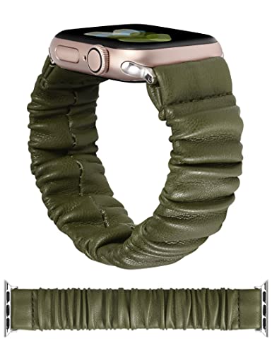 TOYOUTHS Leder Scrunchie Armband kompatibel mit Apple Watch Armband Damen, 41mm 40mm 38mm weich Cute Elastisches Solo Loop Stretchband für iwatch Series 9 8 7 SE 6 5 4 3 2 1, Grün M von TOYOUTHS