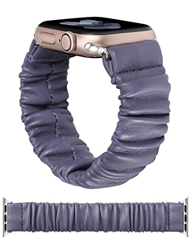 TOYOUTHS Leder Scrunchie Armband kompatibel mit Apple Watch Armband Damen, 41mm 40mm 38mm weich Cute Elastisches Solo Loop Stretchband für iwatch Series 9 8 7 SE 6 5 4 3 2 1, Lila M von TOYOUTHS