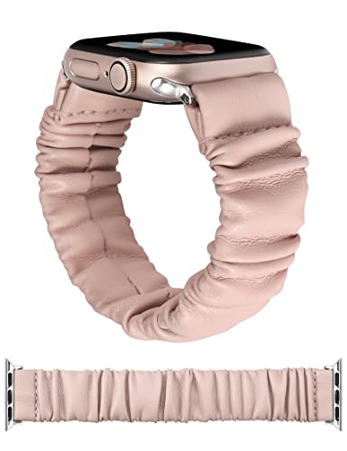 TOYOUTHS Leder Scrunchie Armband kompatibel mit Apple Watch Armband Damen, 41mm 40mm 38mm weich Cute Elastisches Solo Loop Stretchband für iwatch Series 9 8 7 SE 6 5 4 3 2 1, Rosa S von TOYOUTHS