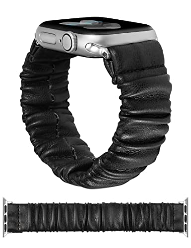 TOYOUTHS Leder Scrunchie Armband kompatibel mit Apple Watch Armband Damen, 41mm 40mm 38mm weich Cute Elastisches Solo Loop Stretchband für iwatch Series 9 8 7 SE 6 5 4 3 2 1, Schwarz L von TOYOUTHS
