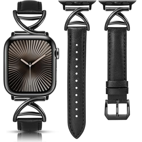 TOYOUTHS Lederarmband kompatibel mit Apple Watch Armband 38/40/41/42mm Damen, Schlank Elegant Dressy Leder Armbänder mit A-förmiger Schnalle für iWatch Serie 10 9 8 7 6 5 4 3 2 1 SE, Schwarz/Schwarz TOYOUTHS Lederarmband kompatibel mit Apple Watch Armband 38/40/41/42mm Damen, Schlank Elegant Dressy Leder Armbänder mit A-förmiger Schnalle für iWatch Serie 10 9 8 7 6 5 4 3 2 1 SE, Schwarz/Schwarz von TOYOUTHS