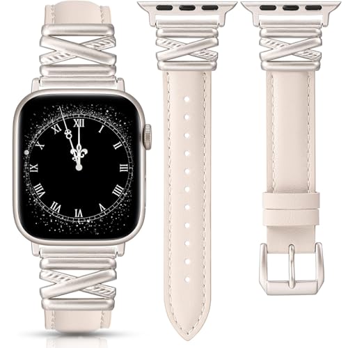 TOYOUTHS Lederarmband kompatibel mit Apple Watch Armband 38/40/41/42mm Damen, Schlank Luxus Dressy Leder Armbänder mit X-förmiger Schnalle für iWatch 10 9 8 7 6 5 4 3 2 1 SE, Polarstern/Polarstern TOYOUTHS Lederarmband kompatibel mit Apple Watch Armband 38/40/41/42mm Damen, Schlank Luxus Dressy Leder Armbänder mit X-förmiger Schnalle für iWatch 10 9 8 7 6 5 4 3 2 1 SE, Polarstern/Polarstern von TOYOUTHS