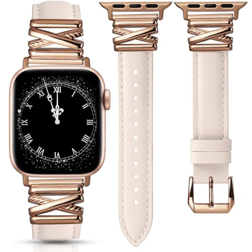 TOYOUTHS Lederarmband kompatibel mit Apple Watch Armband 38/40/41/42mm Damen, Schlank Luxus Dressy Leder Armbänder mit X-förmiger Schnalle für iWatch Serie 10 9 8 7 6 5 4 3 SE, Polarstern/Rose Gold TOYOUTHS Lederarmband kompatibel mit Apple Watch Armband 38/40/41/42mm Damen, Schlank Luxus Dressy Leder Armbänder mit X-förmiger Schnalle für iWatch Serie 10 9 8 7 6 5 4 3 SE, Polarstern/Rose Gold von TOYOUTHS