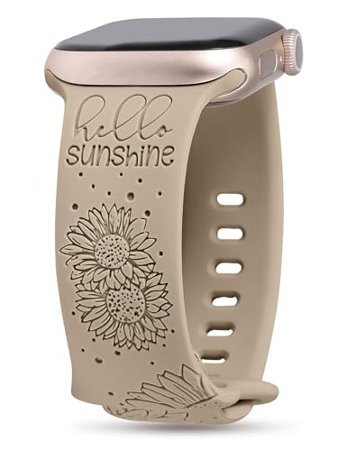 TOYOUTHS Sonnenblume Floral Gravierte Armband Kompatibel mit Apple Watch Armband 49mm 45mm 44mm 42mm, Frauen Silikon Sport Armbänder für iWatch Serie Ultra 2/Ultra/9/8/7/6/5/4/3/2/1/SE, Nussbaum von TOYOUTHS