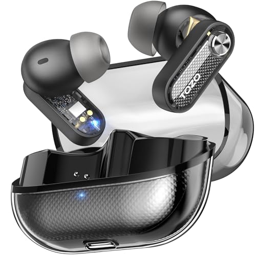 TOZO Crystal Pods Kopfhörer Kabellos Bluetooth 5.4 Bluetooth Kopfhörer, Hybrid Active Noise Cancelling Kopfhörer, Dual-Mikrofone ENC AI Klarer Anruf, 35 Std Spielzeit, APP, IPX5 Wasserdichte - Schwarz von TOZO