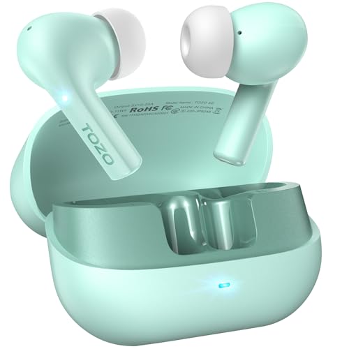 TOZO E2 Kopfhörer kabellos Bluetooth, 5.3 Bluetooth Kopfhörer, In Ear Kopfhörer mit APP Steuerung, 30 Std Tiefer Bass Kabellose Kopfhörer, 2 Mikrofone, Anruf Noise Cancelling Kopfhörer - Grün von TOZO