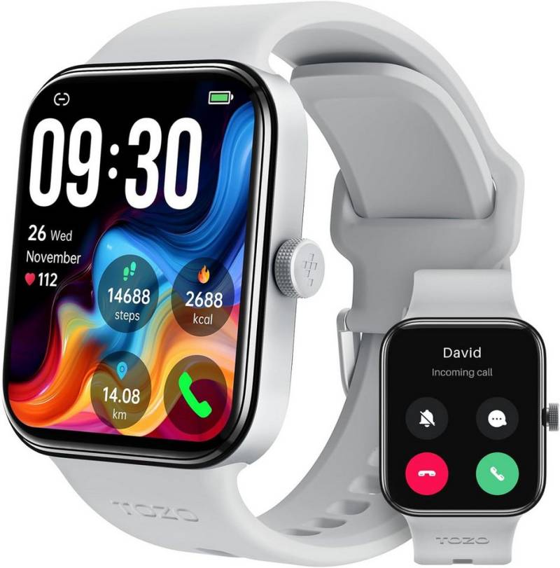 TOZO Fur Damen Herren mit Bluetooth Anruf Fitness, IP68 Wasserdicht Sport Smartwatch (1,78 Zoll, Android iOS), mit 100 Sportmodi, Herzfrequenz Schlaf-Monitor Schrittzähler von TOZO