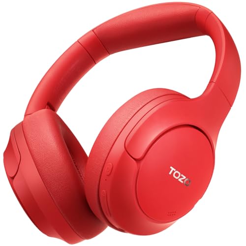 TOZO HT2 Kabelloser Bluetooth Kopfhörer Over-Ear mit Hybrid Active Noise Cancelling, 56 Stdn. Spielzeit, Hi-Res Audio, Kristallklare Anrufe, Tiefer Bass, APP Steuerung - Dunkel Rot von TOZO