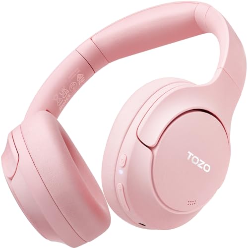 TOZO HT2 Kabelloser Bluetooth Kopfhörer Over-Ear mit Hybrid Active Noise Cancelling, 56 Stdn. Spielzeit, Hi-Res Audio, Kristallklare Anrufe, Tiefer Bass, APP Steuerung - Rosa von TOZO