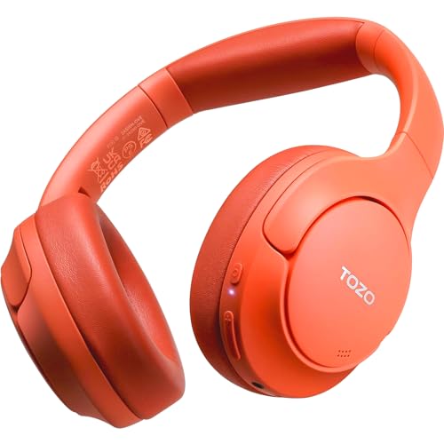 TOZO HT2 Kabelloser Bluetooth Kopfhörer Over-Ear mit Hybrid Active Noise Cancelling, 56 Stdn. Spielzeit, Hi-Res Audio, Kristallklare Anrufe, Tiefer Bass, APP Steuerung - Rot von TOZO