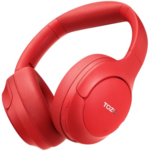 TOZO HT2 Kabelloser Bluetooth Kopfhörer Over-Ear mit Hybrid Active Noise Cancelling, 56 Stdn. Spielzeit, Hi-Res Audio, Kristallklare Anrufe, Tiefer Bass, APP Steuerung - Rot von TOZO