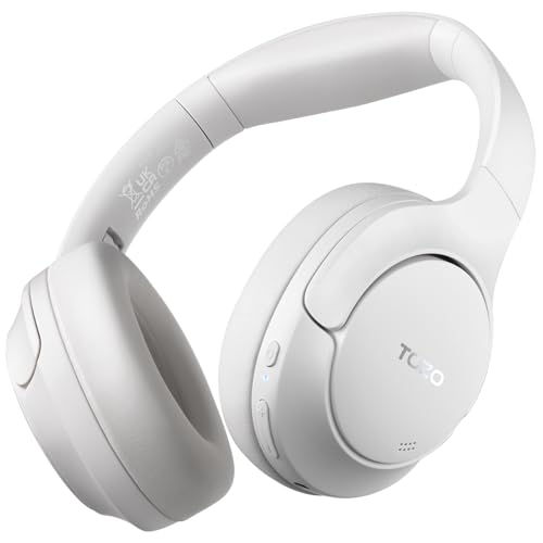 TOZO HT2 Kabelloser Bluetooth Kopfhörer Over-Ear mit Hybrid Active Noise Cancelling, 56 Stdn. Spielzeit, Hi-Res Audio, Kristallklare Anrufe, Tiefer Bass, APP Steuerung - Weiß von TOZO