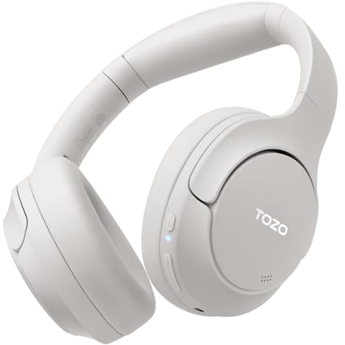 TOZO HT2 Kabelloser Bluetooth Kopfhörer Over-Ear mit Hybrid Active Noise Cancelling, 56 Stdn. Spielzeit, Hi-Res Audio, Kristallklare Anrufe, Tiefer Bass, APP Steuerung - Weiß von TOZO