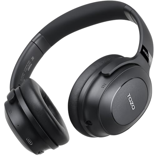 TOZO Hybrid-Kopfhörer mit aktiver Geräuschunterdrückung, drahtlose Over-Ear-Bluetooth-Kopfhörer, 40 Stunden Spielzeit, Hi-Res Audio Custom EQ via App Deep Bass Comfort Fit Ear Cups, schwarz von TOZO