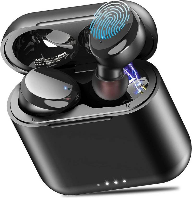 TOZO Kabellos Touch Control mit Kabellosem Ladecase, IPX8 Wasserdicht In-Ear-Kopfhörer (Kristallklarer Sound für ein unvergleichliches Hörerlebnis in hoher Qualität., Ohrhörer Bluetooth, Integriertem Mikrofon, Premium-Tiefbass für Sport) von TOZO