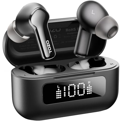 TOZO NC3 Kopfhörer Kabellos Bluetooth 5.3 Bluetooth Kopfhörer, Hybrid Active Noise Cancelling Kopfhörer mit 6 Mikrofone für klare Anrufe, 55 Std Spielzeit, LED-Anzeige, APP,IPX8 Wasserdichte - Schwarz von TOZO